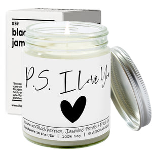 P.S. I Love You Candle - Love/Anniversary/Valentine's Day Candle - 9/16oz 100% All - Natural Handmade Soy Wax Candle - Blackberry Jam Scent - Silver Dollar Candle Co all natural soy candle