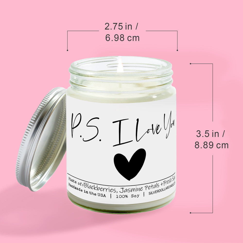 
                  
                    P.S. I Love You Candle - Love/Anniversary/Valentine's Day Candle - 9/16oz 100% All - Natural Handmade Soy Wax Candle - Blackberry Jam Scent - Silver Dollar Candle Co all natural soy candle
                  
                