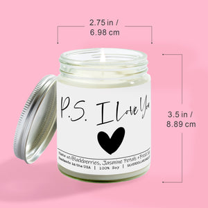 P.S. I Love You Candle - Love/Anniversary/Valentine's Day Candle - 9/16oz 100% All - Natural Handmade Soy Wax Candle - Blackberry Jam Scent - Silver Dollar Candle Co all natural soy candle