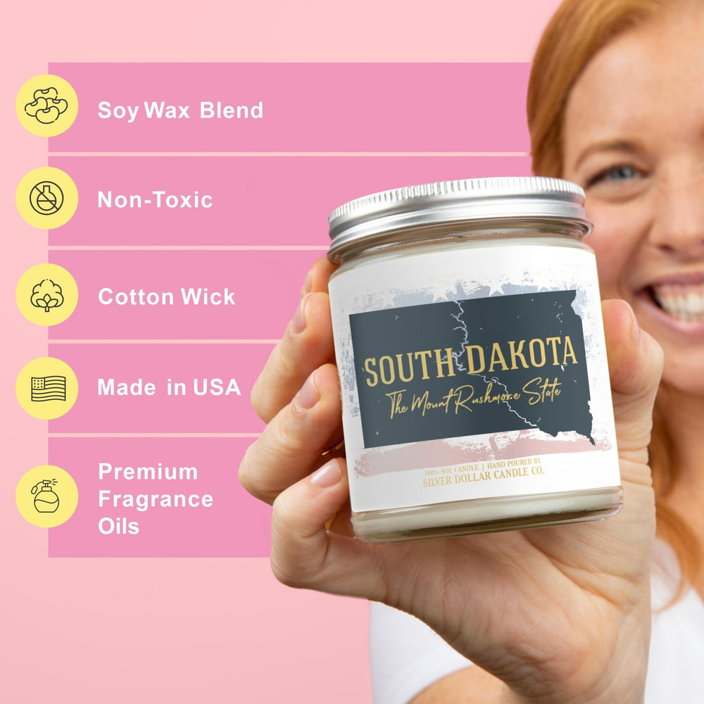 South Dakota State Candle - Missing Home and Nostalgia Candle - 9/16oz 100% All - Natural Handmade Soy Wax Candle - Silver Dollar Candle Co all natural soy candle