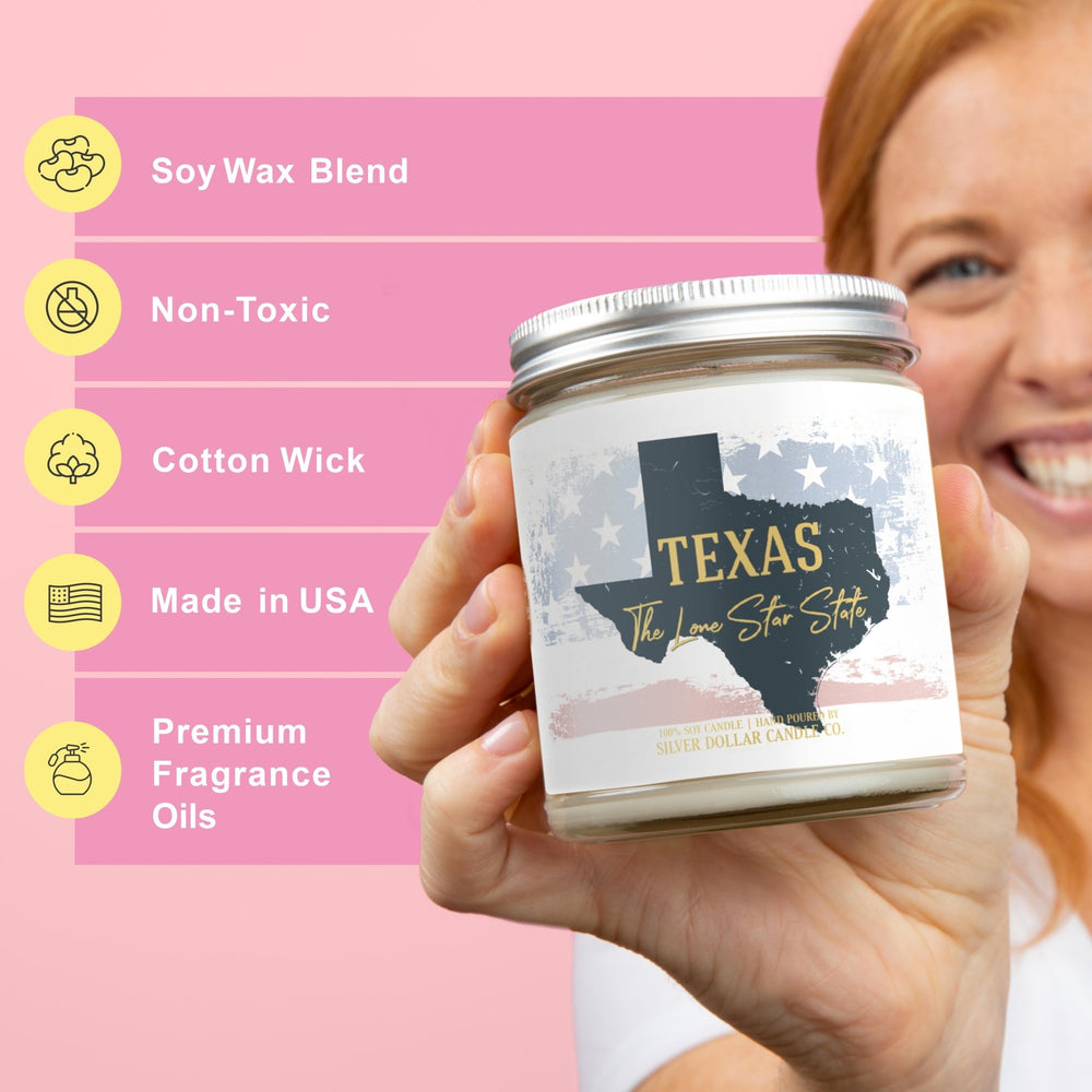 
                  
                    Texas State Candle - Missing Home and Nostalgia Candle - 9/16oz 100% All - Natural Handmade Soy Wax Candle - Silver Dollar Candle Co all natural soy candle
                  
                