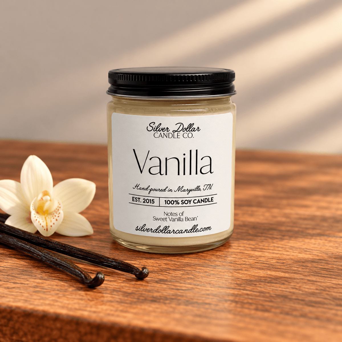 Vanilla Soy Candle | 9oz Sweet Vanilla Bean Scented Candle | Hand-Poured with Cotton Wick - Silver Dollar Candleworks all natural soy candle