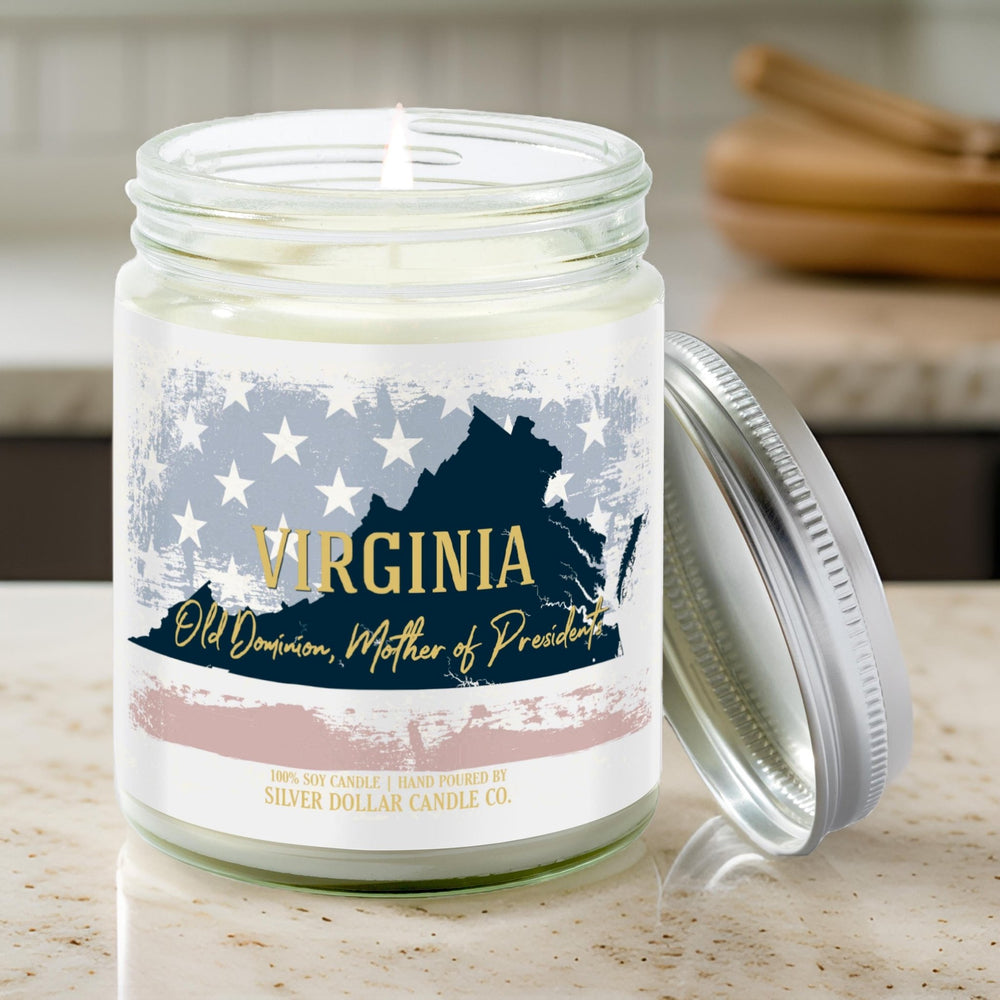 
                  
                    Virginia State Candle - Missing Home and Nostalgia Candle - 9/16oz 100% All - Natural Handmade Soy Wax Candle - Silver Dollar Candle Co all natural soy candle
                  
                