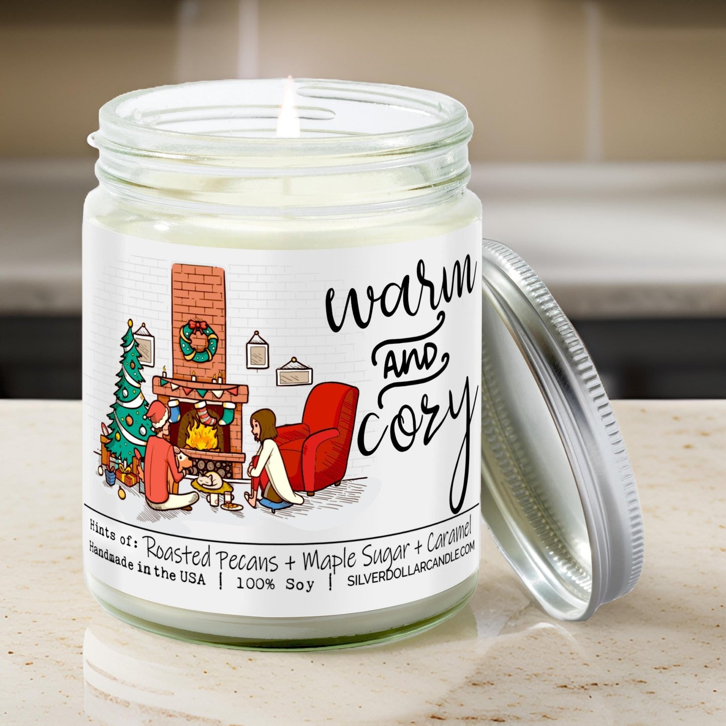 Warm and Cozy - Sweet Pecan Scented Soy Candle - New Home Candle | 9oz Hand - Poured Glass Jar | Eco - Friendly, Cotton Wick | Roasted Pecans, Maple Sugar, Caramel - Silver Dollar Candle Co all natural soy candle