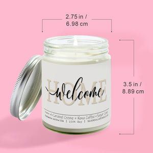 Welcome Home Candle - New Home Owner Candle - Brazilian Coffee Scented Soy Candle, 9oz | Caramel Crème, Kona Coffee, Sugar Cane Aroma | Eco - Friendly, Hand - Poured in USA by SD Candle - Silver Dollar Candle Co all natural soy candle