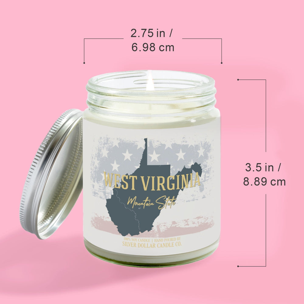 West Virginia State Candle - Missing Home and Nostalgia Candle - 9/16oz 100% All - Natural Handmade Soy Wax Candle - Silver Dollar Candle Co all natural soy candle