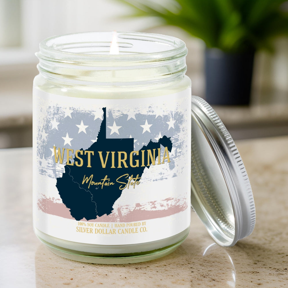 
                  
                    West Virginia State Candle - Missing Home and Nostalgia Candle - 9/16oz 100% All - Natural Handmade Soy Wax Candle - Silver Dollar Candle Co all natural soy candle
                  
                