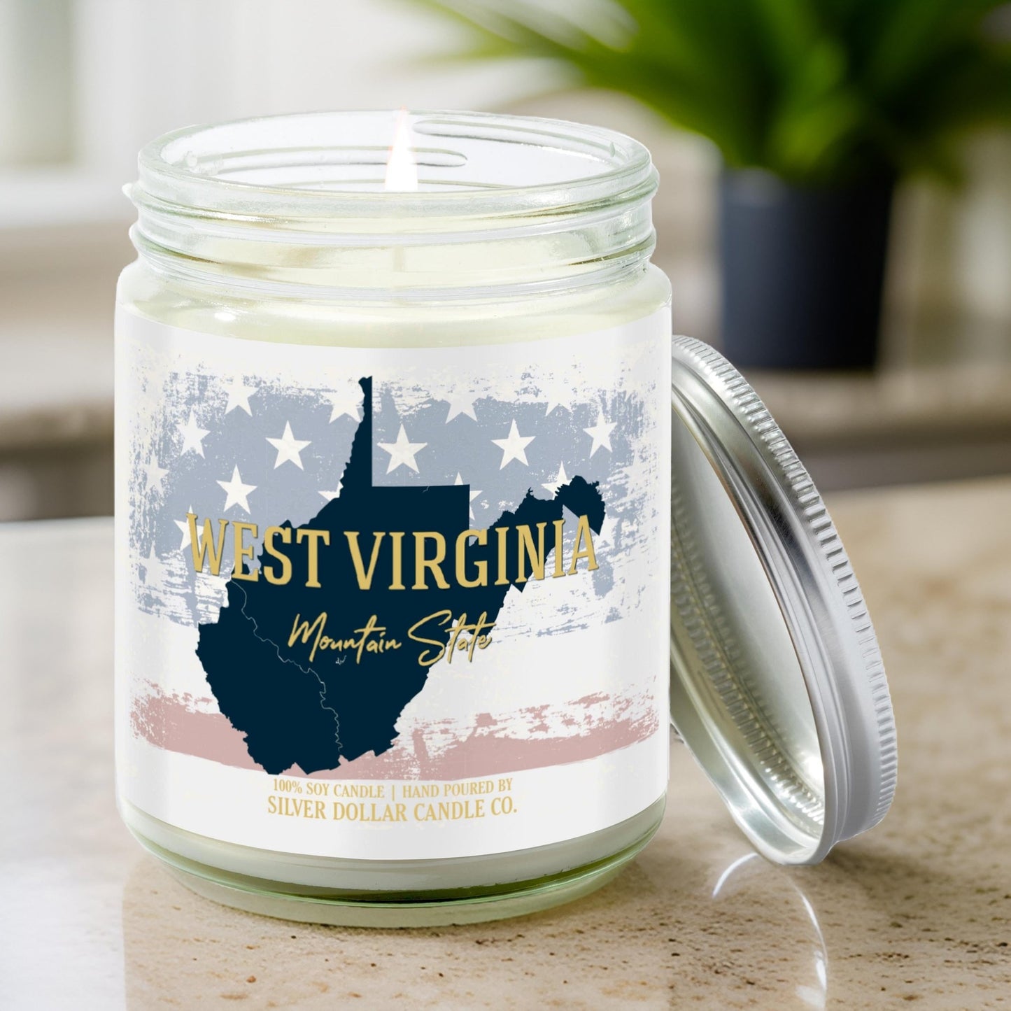 West Virginia State Candle - Missing Home and Nostalgia Candle - 9/16oz 100% All - Natural Handmade Soy Wax Candle - Silver Dollar Candle Co all natural soy candle