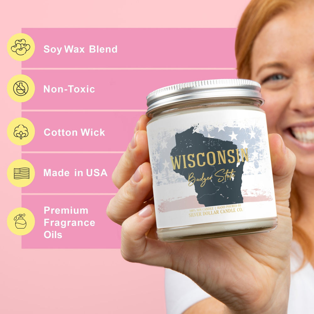 
                  
                    Wisconsin State Candle - Missing Home and Nostalgia Candle - 9/16oz 100% All - Natural Handmade Soy Wax Candle - Silver Dollar Candle Co all natural soy candle
                  
                