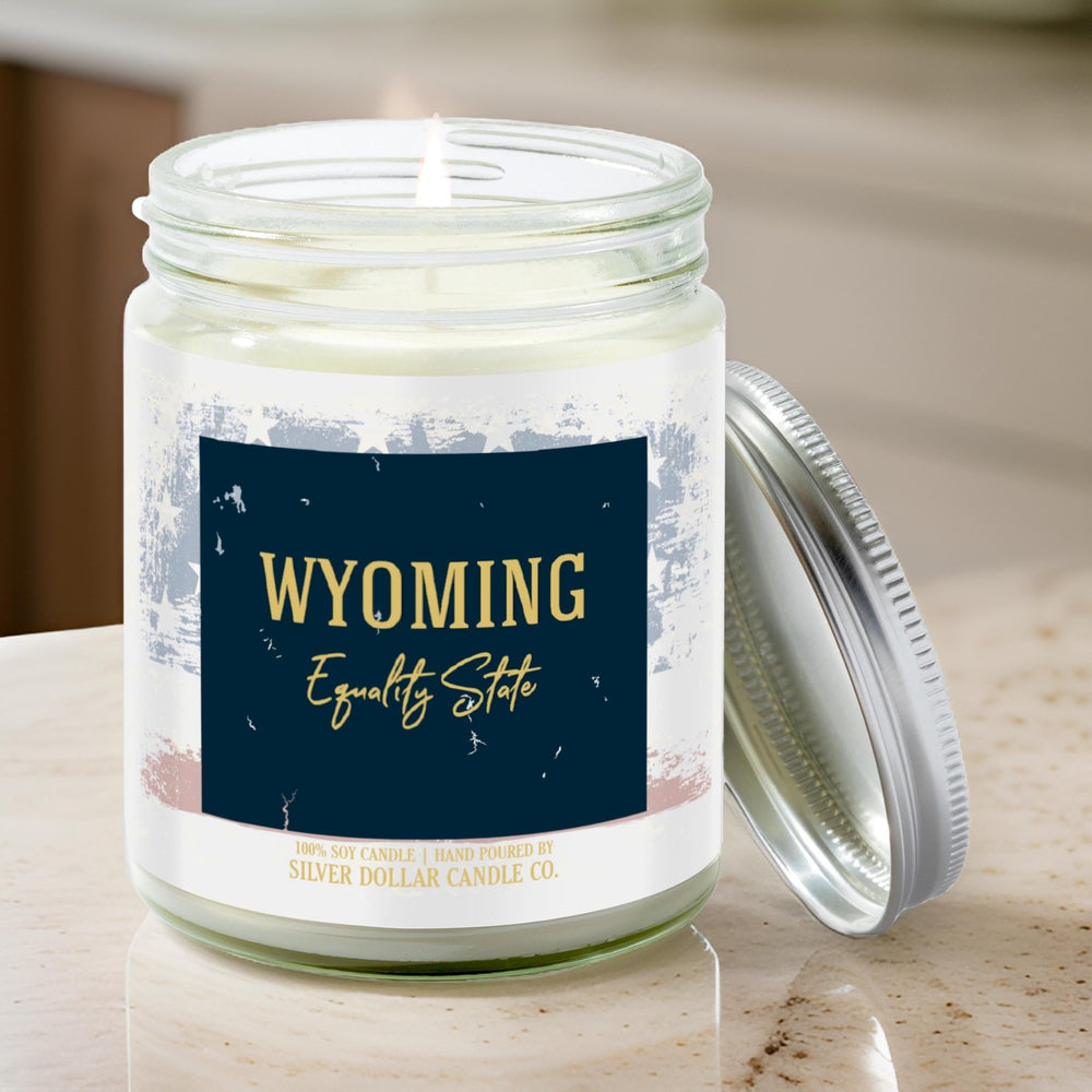 Wyoming State Candle - Missing Home and Nostalgia Candle - 9/16oz 100% All - Natural Handmade Soy Wax Candle - Silver Dollar Candle Co all natural soy candle