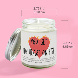 You Set My Heart on Fire Candle - Love/Anniversary/Valentine's Day Candle - Chocolate Brownie Scented Soy Candle, 9oz | Rich Butter Cream, Dark Chocolate, Honey - Silver Dollar Candle Co all natural soy candle