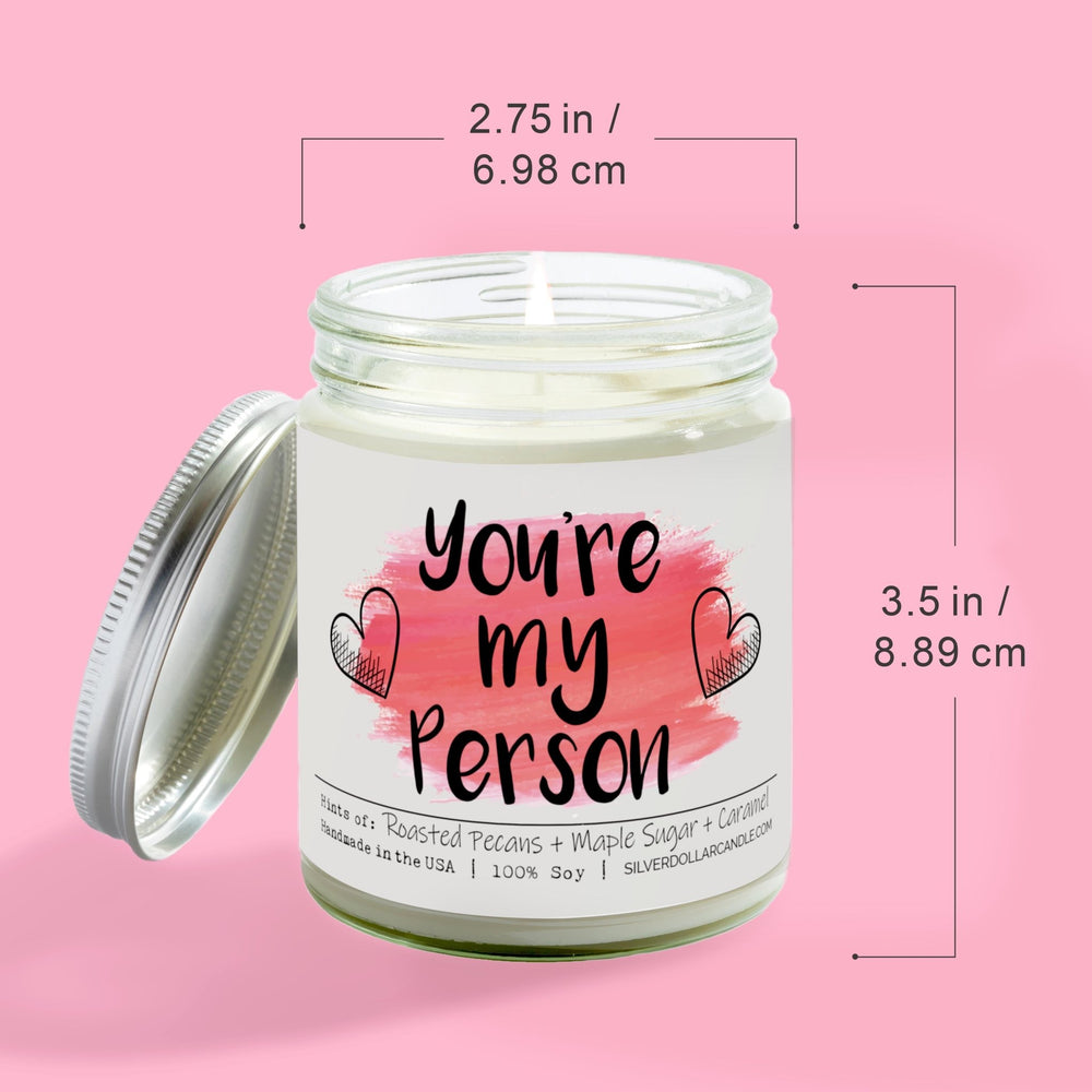 
                  
                    You’re my person Candle - Love/Anniversary/Valentine's Day Candle - Sweet Pecan Scented Candle | Handmade in Knoxville, Eco - Friendly Soy Wax & Cotton Wick | Roasted Pecans, Maple Sugar, Caramel Fragrance - Silver Dollar Candle Co all natural soy candle
                  
                